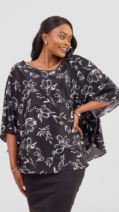 Vivo Sakari Circular Loose Top - Black / White Print