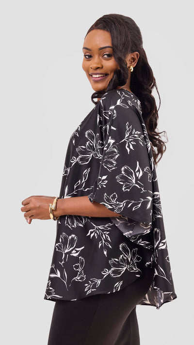 Vivo Sakari Circular Loose Top - Black / White Print
