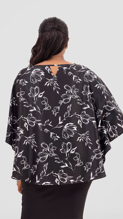 Vivo Sakari Circular Loose Top - Black / White Print