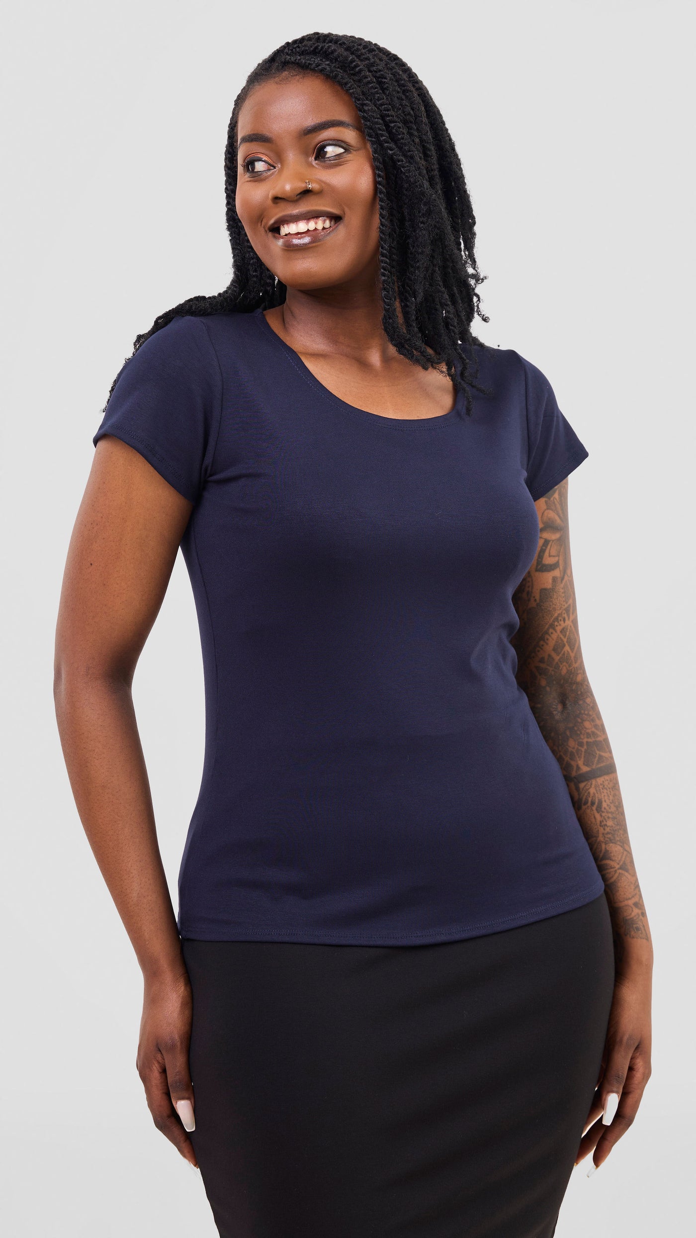 Vivo Everyday Cap Sleeve Top - Navy