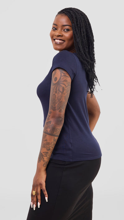 Vivo Everyday Cap Sleeve Top - Navy