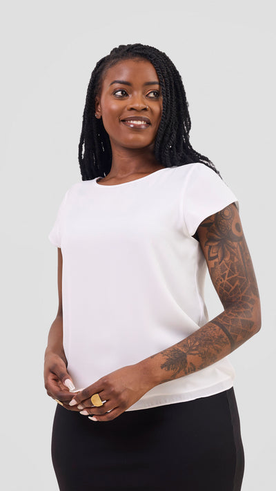 Vivo Basic Chiffon Cap Sleeve Top (Double Layered) - White