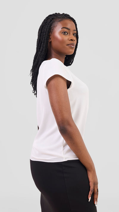 Vivo Basic Chiffon Cap Sleeve Top (Double Layered) - White