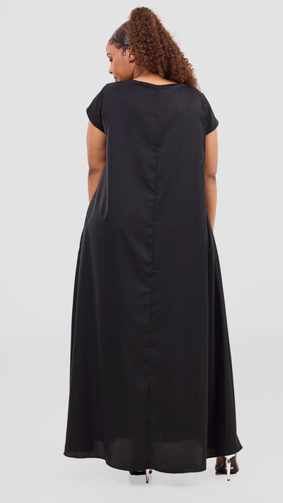 Vivo Basic Round Neck Maxi Dress - Black