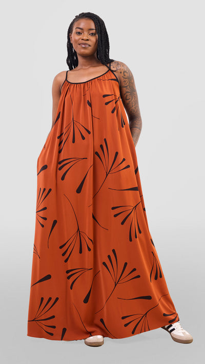 Vivo Nuru Strappy Maxi Dress - Rust / Black Uru Print