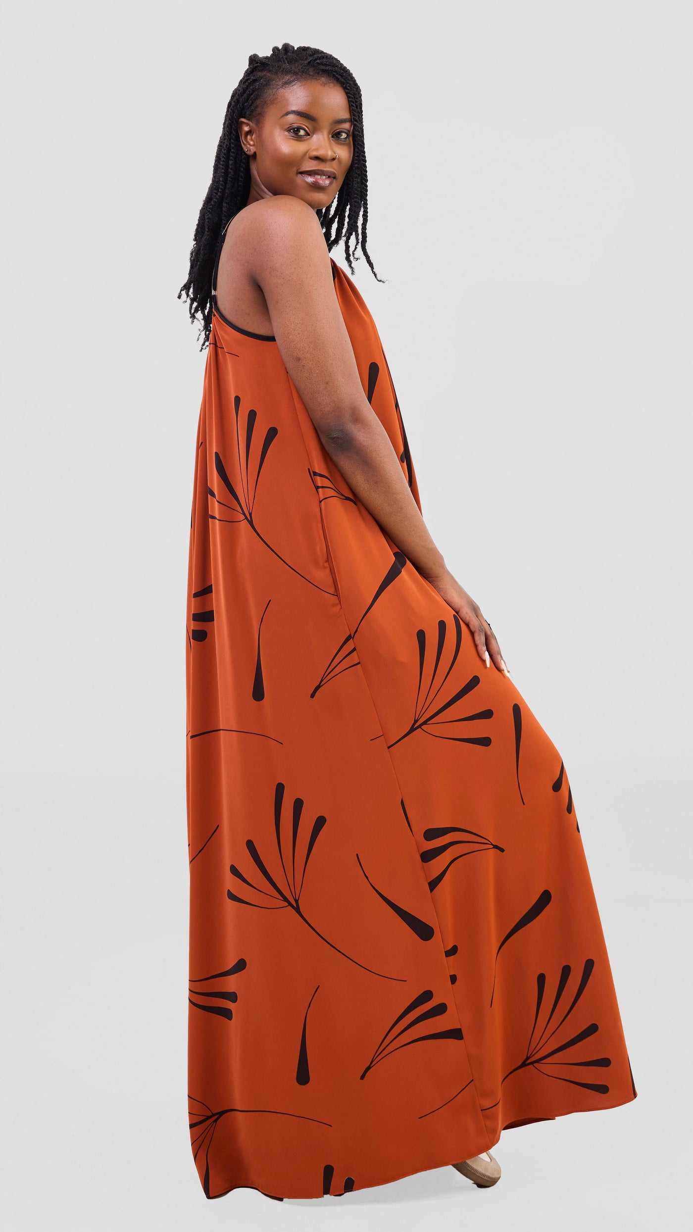 Vivo Nuru Strappy Maxi Dress - Rust / Black Uru Print