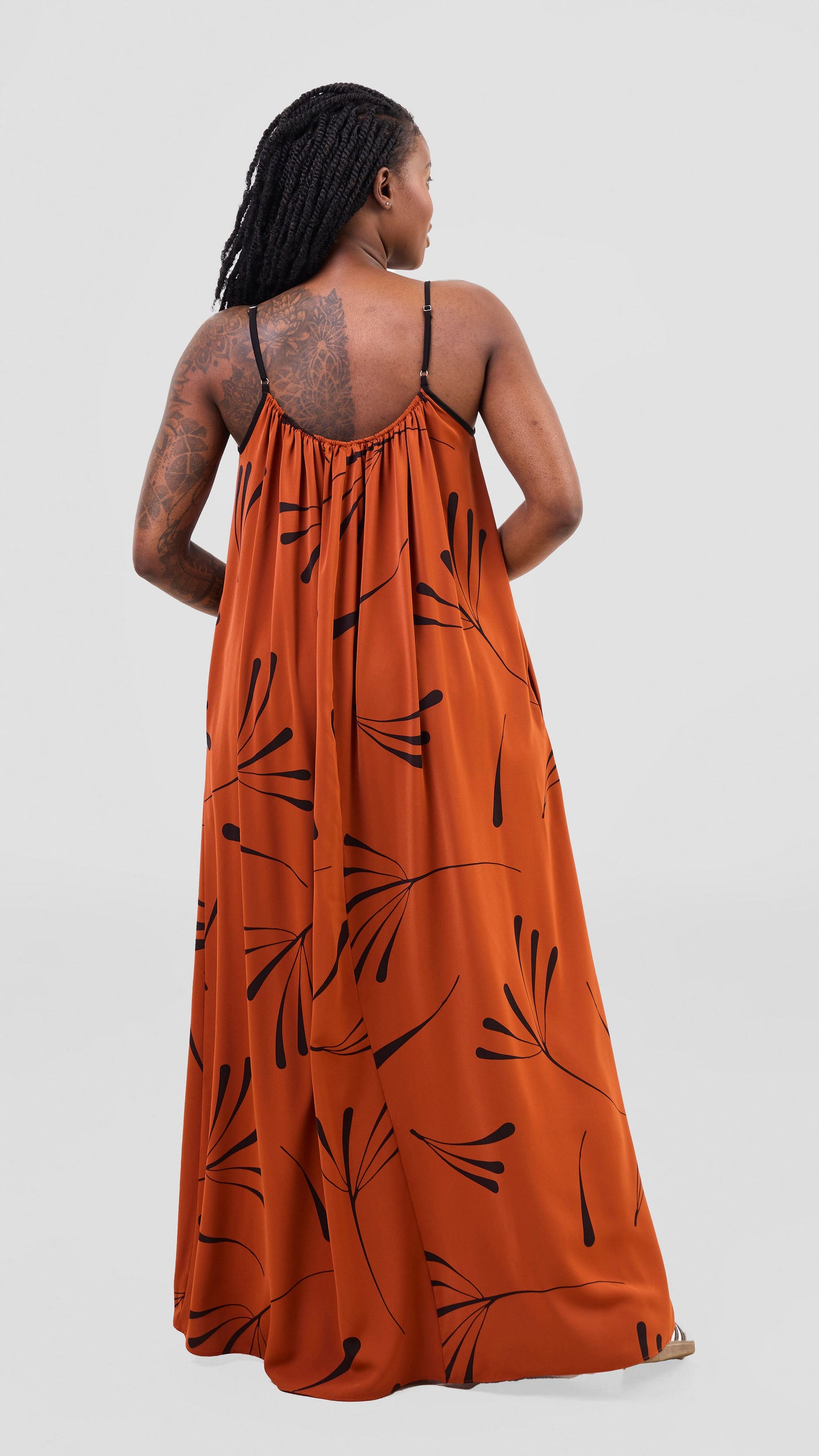Vivo Nuru Strappy Maxi Dress - Rust / Black Uru Print