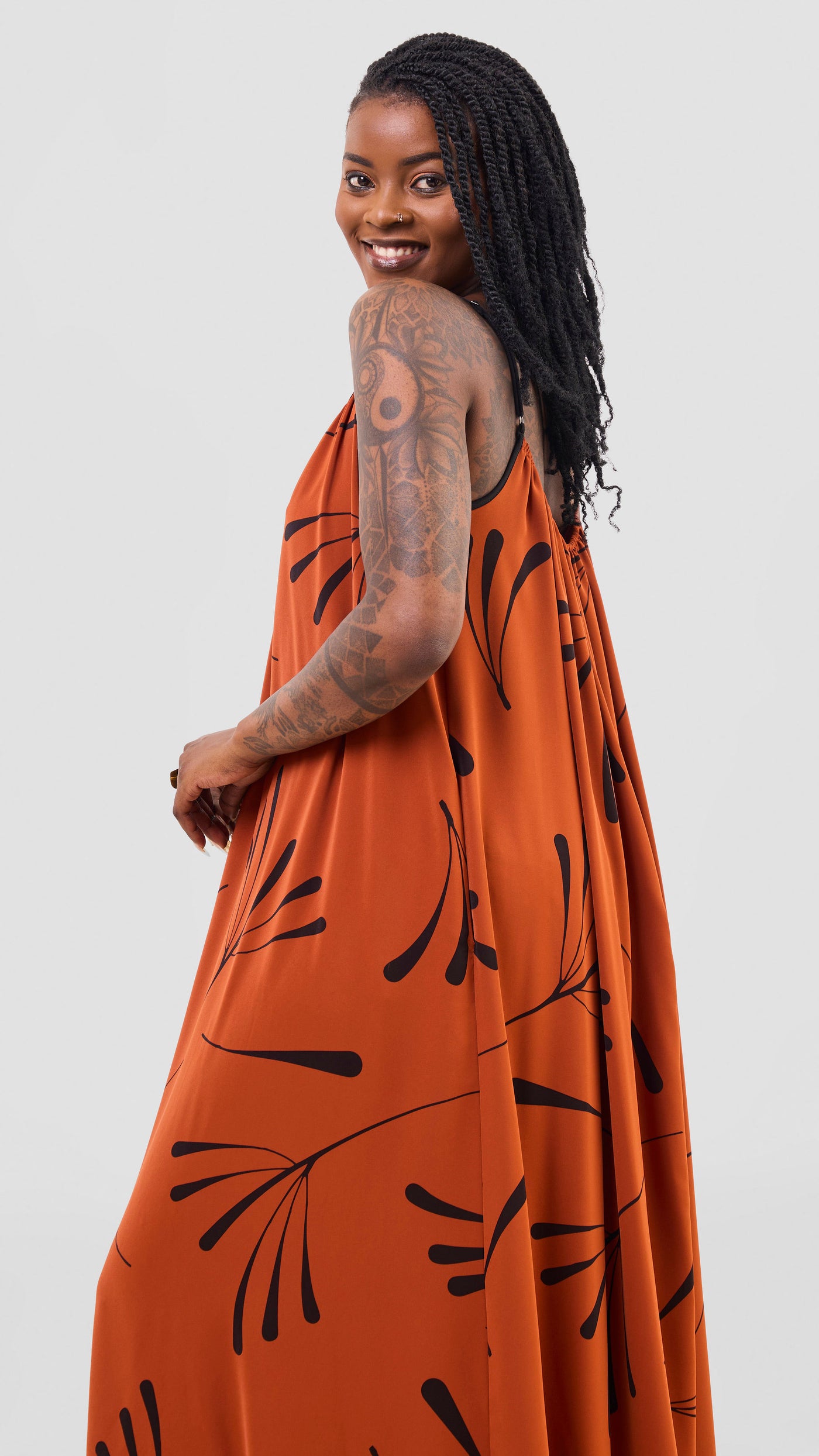 Vivo Nuru Strappy Maxi Dress - Rust / Black Uru Print