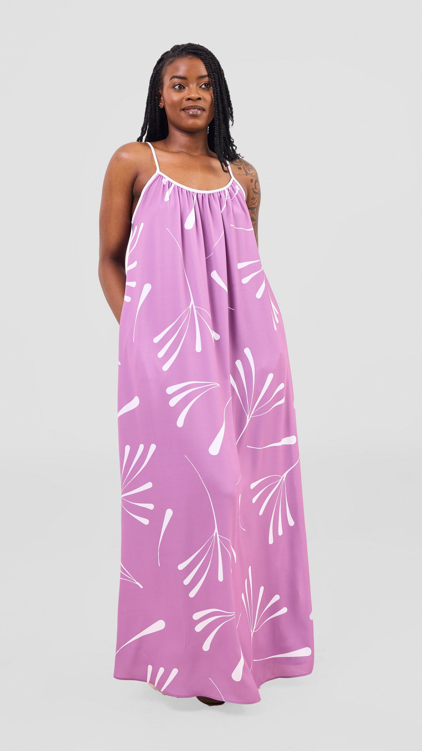 Vivo Nuru Strappy Maxi Dress - Lilac / White Uru Print