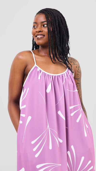Vivo Nuru Strappy Maxi Dress - Lilac / White Uru Print