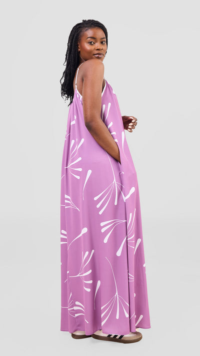 Vivo Nuru Strappy Maxi Dress - Lilac / White Uru Print