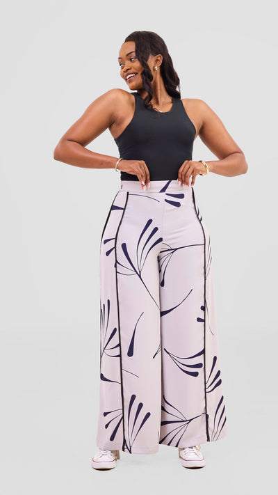 Vivo Nuru Side Panel Wide Leg Pants - Grey / Navy Uru Print