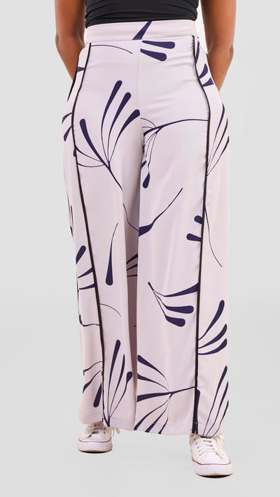 Vivo Nuru Side Panel Wide Leg Pants - Grey / Navy Uru Print