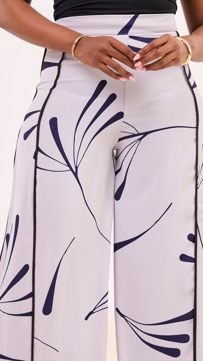 Vivo Nuru Side Panel Wide Leg Pants - Grey / Navy Uru Print