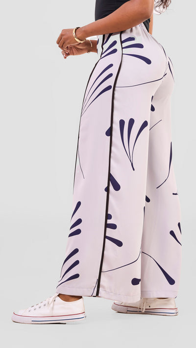 Vivo Nuru Side Panel Wide Leg Pants - Grey / Navy Uru Print