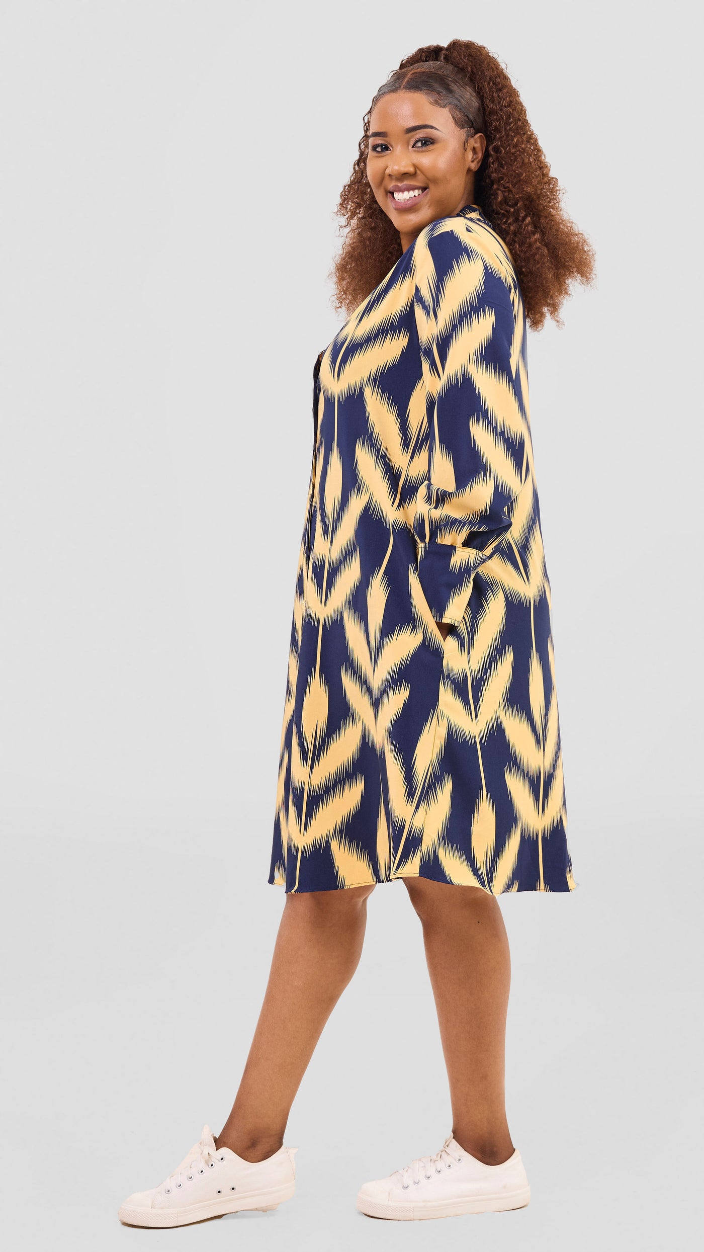 Vivo Kani Tent Shirt Dress - Mustard / Navy Print