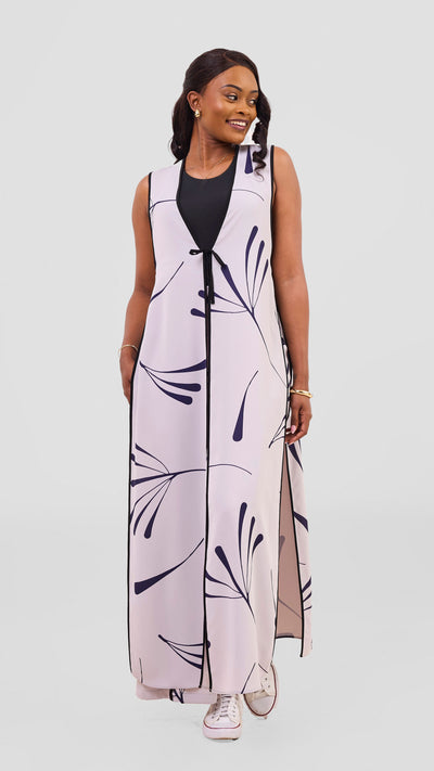 Vivo Nuru Sleeveless Maxi Kimono - Grey / Navy Uru Print