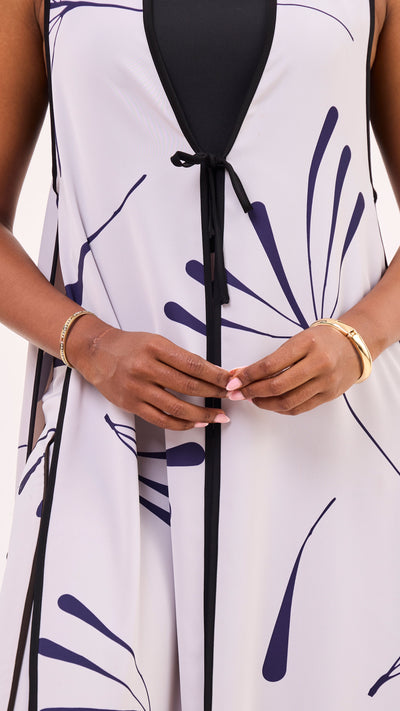 Vivo Nuru Sleeveless Maxi Kimono - Grey / Navy Uru Print