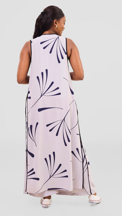 Vivo Nuru Sleeveless Maxi Kimono - Grey / Navy Uru Print