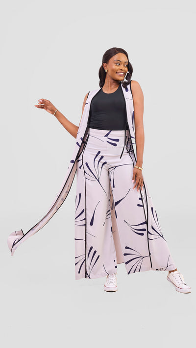 Vivo Nuru Sleeveless Maxi Kimono - Grey / Navy Uru Print