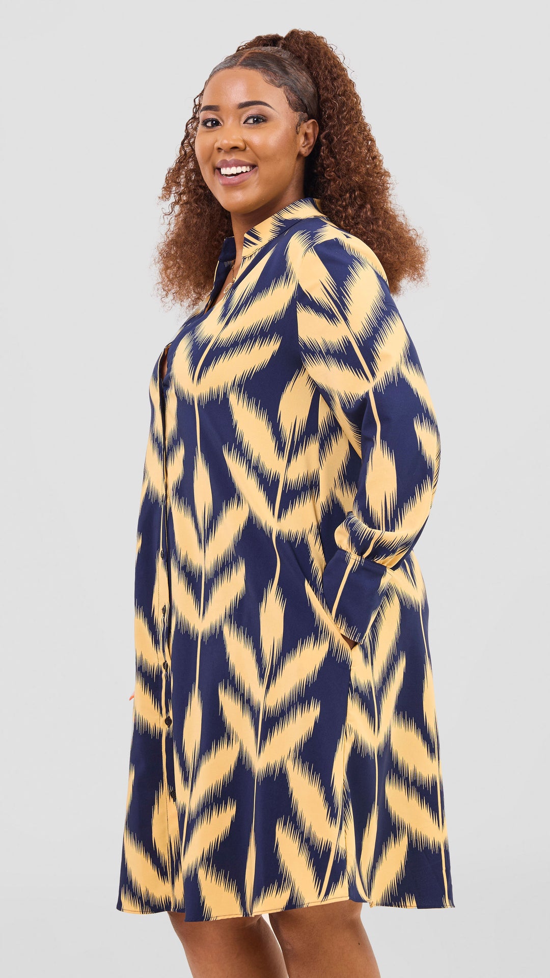 Vivo Kani Tent Shirt Dress - Mustard / Navy Print