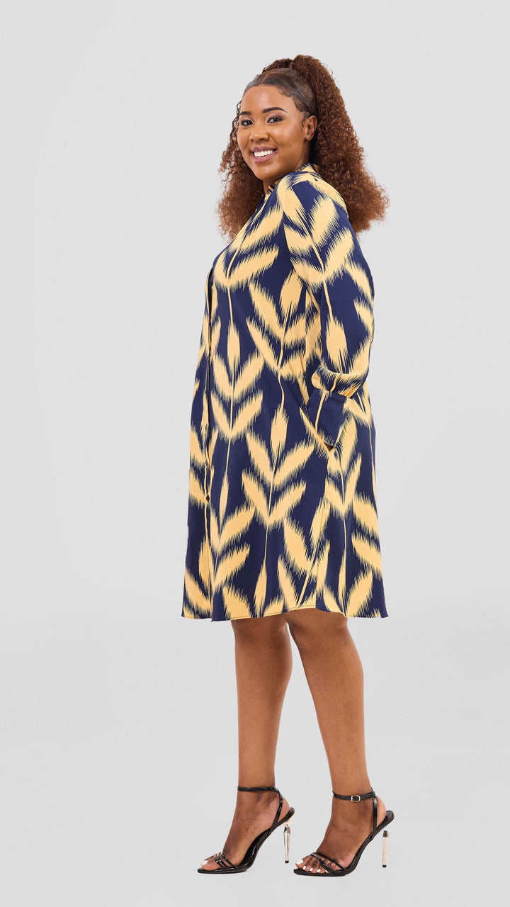 Vivo Kani Tent Shirt Dress - Mustard / Navy Print
