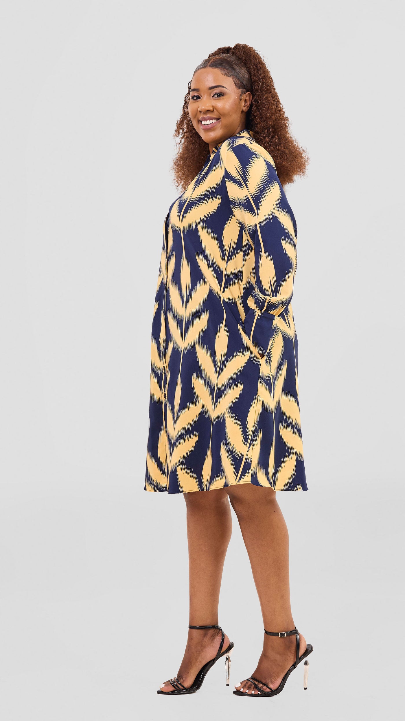 Vivo Kani Tent Shirt Dress - Mustard / Navy Print