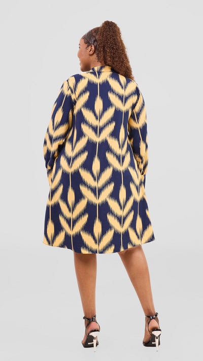 Vivo Kani Tent Shirt Dress - Mustard / Navy Print