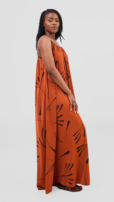 Vivo Nuru Strappy Maxi Dress - Rust / Black Uru Print
