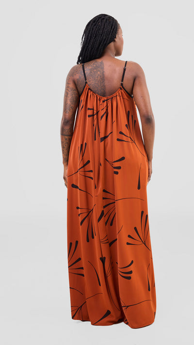 Vivo Nuru Strappy Maxi Dress - Rust / Black Uru Print
