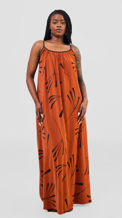 Vivo Nuru Strappy Maxi Dress - Rust / Black Uru Print