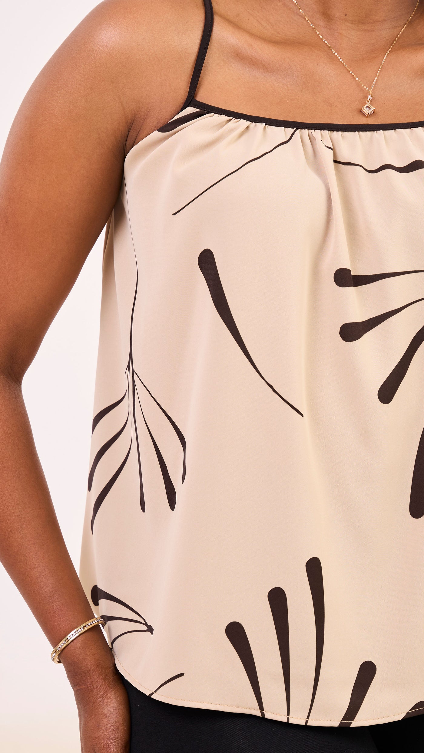 Vivo Nuru Strappy Top - Taupe / Chocolate Uri Print