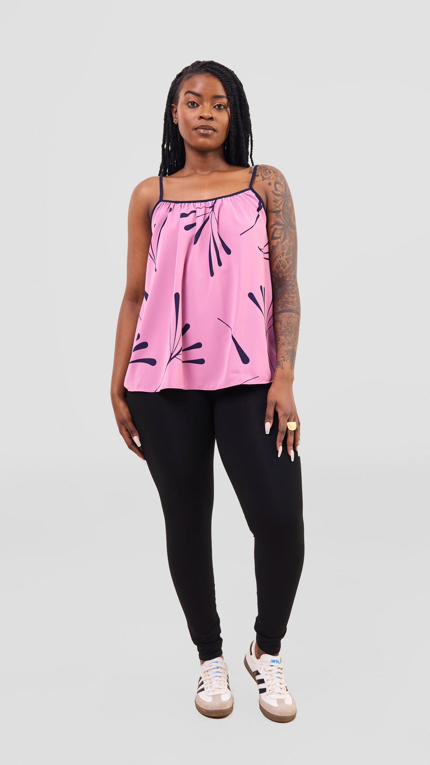 Vivo Nuru Strappy Top - Dusty Pink / Navy Uri Print