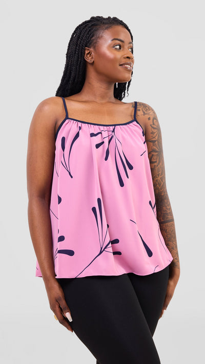 Vivo Nuru Strappy Top - Dusty Pink / Navy Uri Print