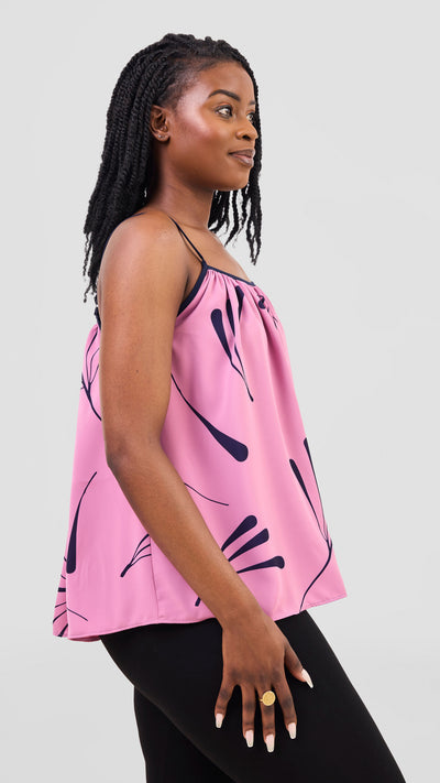 Vivo Nuru Strappy Top - Dusty Pink / Navy Uri Print