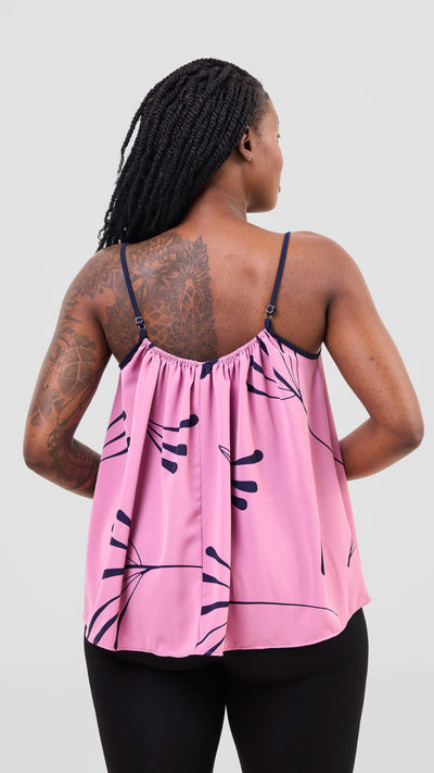 Vivo Nuru Strappy Top - Dusty Pink / Navy Uri Print