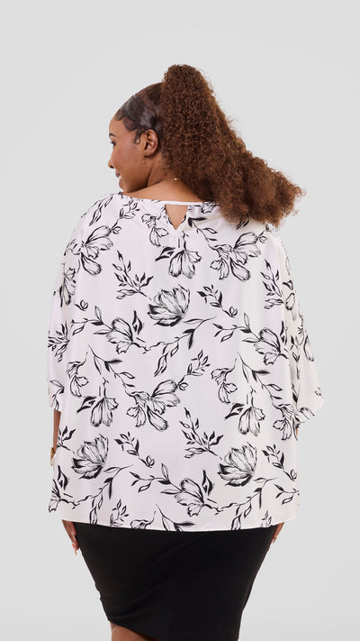 Vivo Sakari Circular Loose Top - White / Black Print