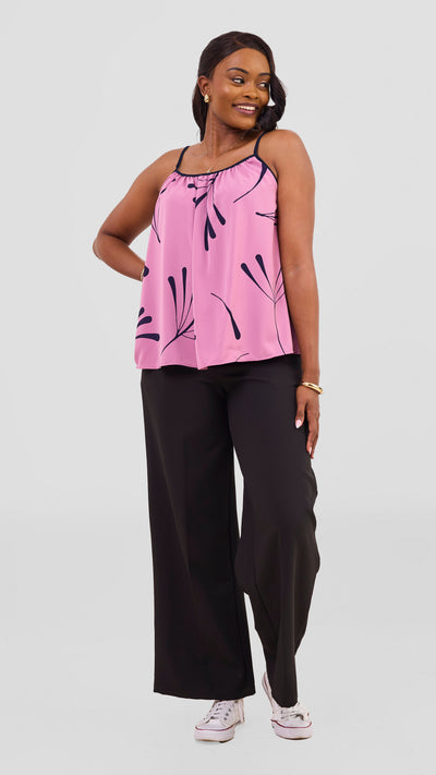 Vivo Nuru Strappy Top - Dusty Pink / Navy Uri Print