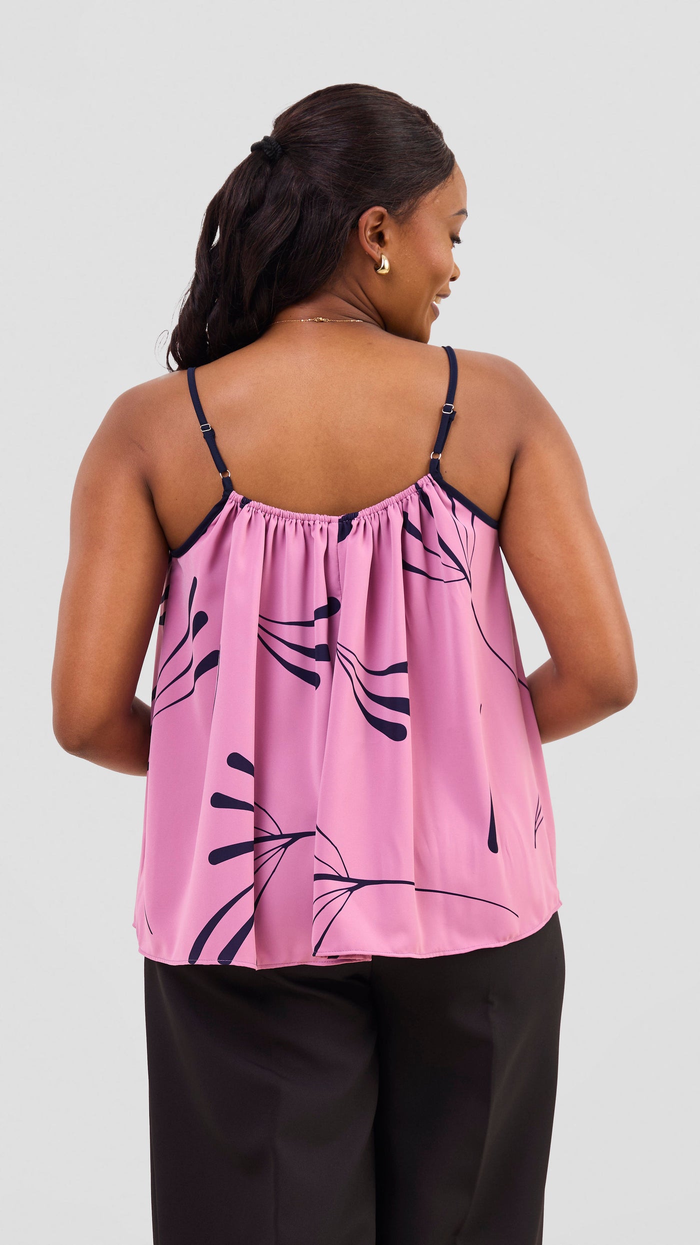 Vivo Nuru Strappy Top - Dusty Pink / Navy Uri Print