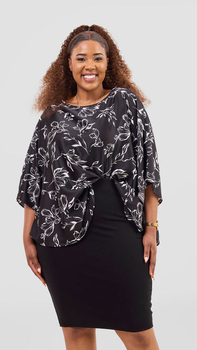 Vivo Sakari Circular Loose Top - Black / White Print