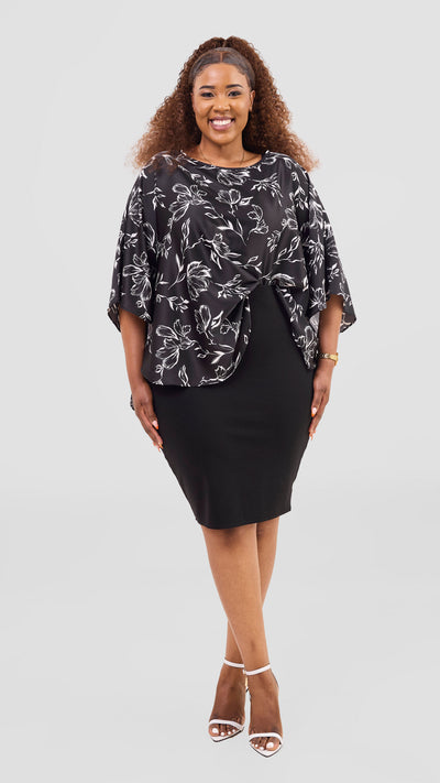 Vivo Sakari Circular Loose Top - Black / White Print