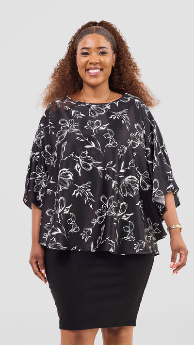 Vivo Sakari Circular Loose Top - Black / White Print