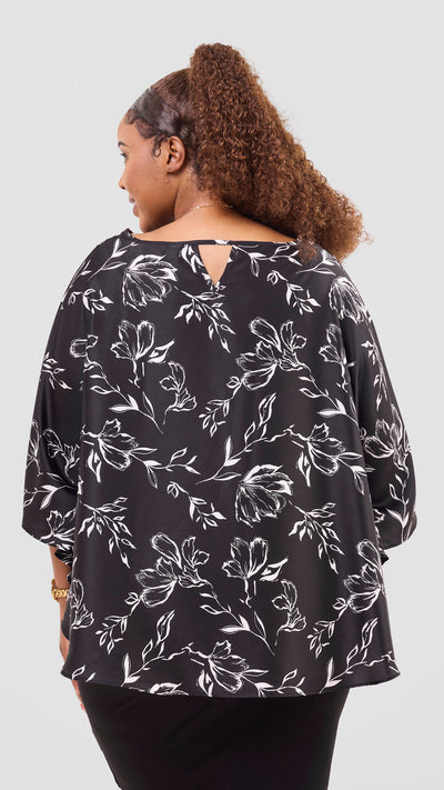 Vivo Sakari Circular Loose Top - Black / White Print