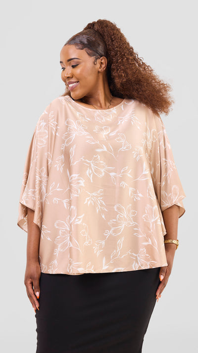 Vivo Sakari Circular Loose Top - Taupe / White Print