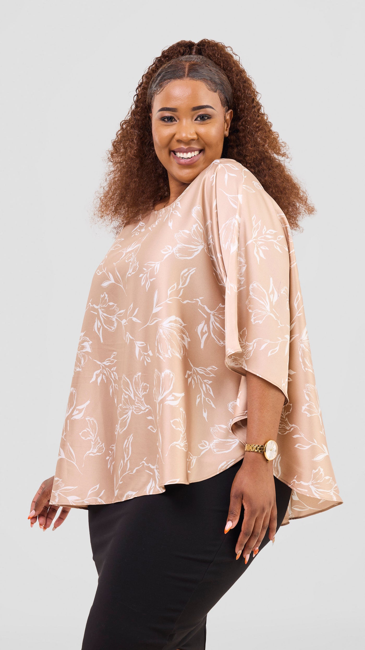 Vivo Sakari Circular Loose Top - Taupe / White Print