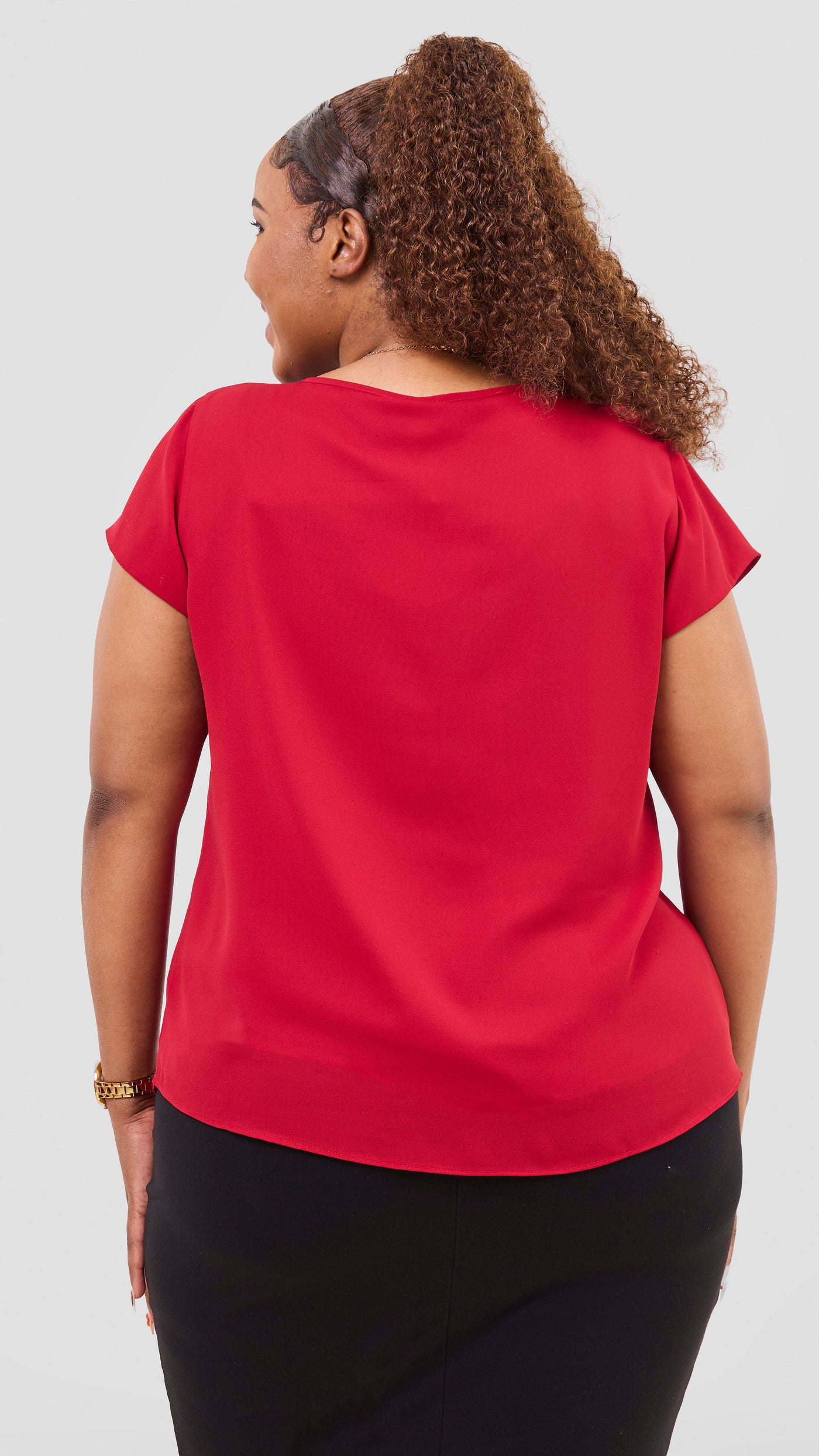 Vivo Basic Chiffon Cap Sleeve Top(Double Layered) - Dark Red