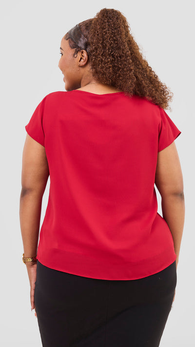 Vivo Basic Chiffon Cap Sleeve Top(Double Layered) - Dark Red