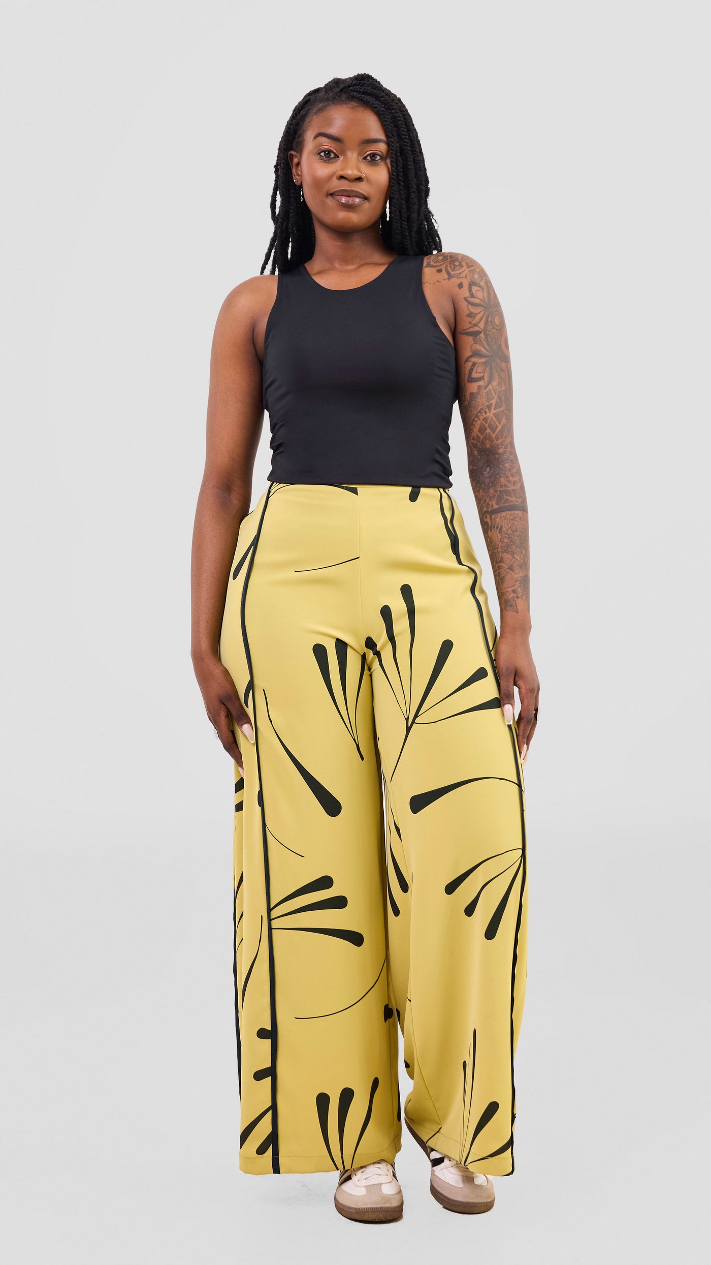 Vivo Nuru Side Panel Wide Leg Pants - Lime / Black Uru Print