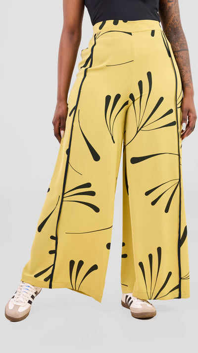 Vivo Nuru Side Panel Wide Leg Pants - Lime / Black Uru Print
