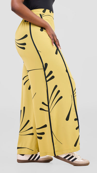 Vivo Nuru Side Panel Wide Leg Pants - Lime / Black Uru Print
